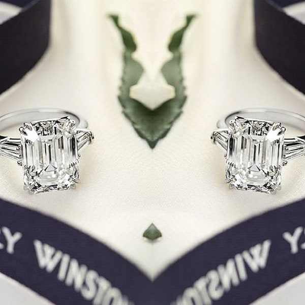 Harry Winston Emerald-Cut Engagement Ring in 925 Sterling Silver Antique Emerald Ring Celebrity Engagement Ring Sparkling Ring Dazzling Ring