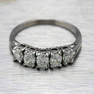 Art Deco 14K White Gold & Diamond Half Eternity Ring Antique Diamond Channel Set Vintage-style Elegant Ring Attractive Art Deco Wedding Band