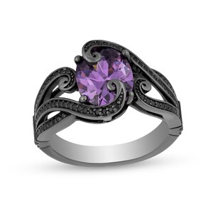 Enchanted Disney Villains Ursula Oval Amethyst & Black Diamond Engagement Ring Extraordinary Designer Ring Gripping Style Ring Antique Ring