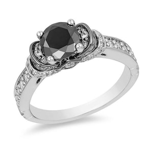 Enchanted Disney Villains Evil Queen 1.24 CT Black and White Diamond Engagement Ring in Sterling Silver Disney Maleficent Ring Unique Ring