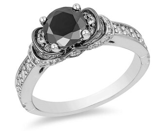 Enchanted Disney Villains Evil Queen 1,24 CT zwart-witte diamanten verlovingsring in sterlingzilver Disney Maleficent Ring unieke ring
