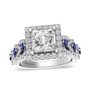 Vera Wang Love Collection 2 CT Diamond and Blue Sapphire Engagement Ring in Sterling Silver Antique Twist Ring Stackable Ring Stunning Ring