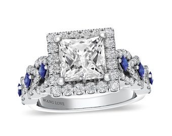 Vera Wang Love Collection 2 CT Diamond and Blue Sapphire Engagement Ring in Sterling Silver Antique Twist Ring Stackable Ring Stunning Ring
