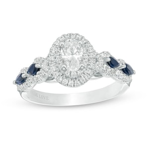 Vera Wang Love Collection Amazing Oval Cut Diamond & Blue Sapphire Ring in 925 Sterling Silver Women&#39;s Engagement Ring Everlasting Love Ring