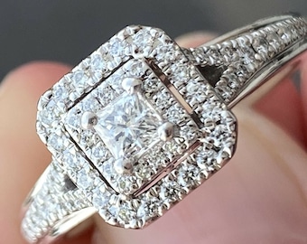 Vera Wang Love Collection Beautiful Princess-Cut Diamond Frame Engagement Ring in Sterling Silver Women's Antique Sapphire Ring Amazing Ring