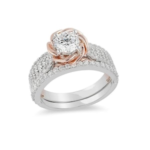 Enchanted Disney Belle Diamond Rose Frame Engagement Ring Set Stunning Wedding Band Antique Bezel Set Diamonds Channel Ring Gorgeous Rings