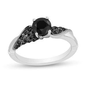 Enchanted Disney Villains Maleficent 0.80 CT Enhanced Black Diamond Engagement Ring in Sterling Silver Solitaire Unique Look Elegance Ring