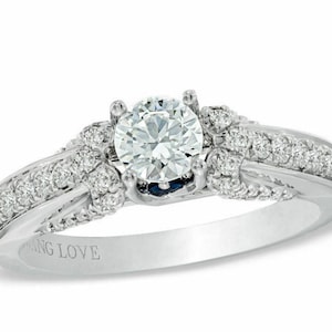 Vera Wang Love Collection Remarkable 1/2 CT Round Cut Diamond Engagement Ring Birthstone Ring Antique Hidden Halo Ring Handcrafted Ring Love