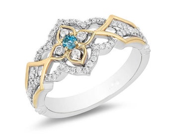 Enchanted Disney Ring Jasmine Swiss Blue Topaz Engagement Ring Sterling Silver Disney Aladdin Ring Filigree Ring Antique Halo Wedding Ring
