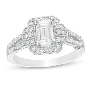 Marilyn Monroe Collection 1/2 CT Emerald-Cut Diamond Ring Stunning Celebrity Ring Art Deco Vintage-Style Engagement Ring in 14K White Gold