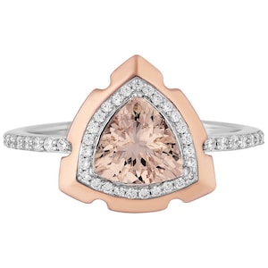 Enchanted Disney Aurora Trillion Cut Morganite and Diamond Frame Engagement Ring in Two-Tone Sterling Silver Antique Ring Unique Design Ring