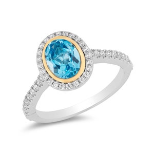 Enchanted Disney Jasmine Oval Swiss Blue Topaz & Diamond Frame Engagement Ring in 14K White Gold Prettiest Women Propose Ring Romantic Ring