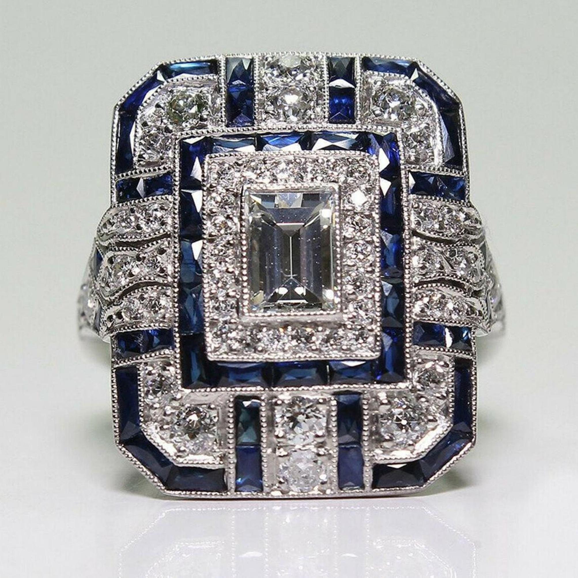 Bague Vintage Argentée Avec Cristaux - Taille Réglable - Style Ancien Diamant