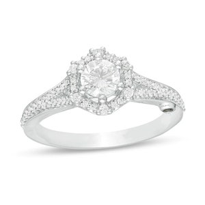 Marilyn Monroe Collection 1/2 CT Diamond Hexagonal Frame Art Deco Engagement Ring in 14K White Gold Propose Ring Stackable Ring Channel Set