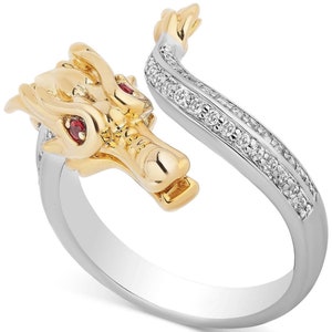 Enchanted Disney Diamond and Rhodolite Garnet Mulan Dragon Ring in 14k Gold & Sterling Silver Cocktail Ring Christmas Ring Gorgeous Ring