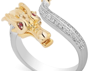 Bague dragon enchantée Disney diamants et grenat rhodolite Mulan en or 14 carats et argent sterling Bague de cocktail Magnifique bague de Noël