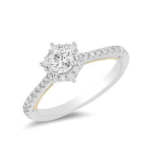 Enchanted Disney Belle Flower Style Round Cut Diamond Cluster Frame Engagement Ring in Sterling Silver Lovely Propose Ring Anniversary Gift