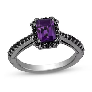 Enchanted Disney Villains Ursula Amethyst and Black Diamond Frame Engagement Ring Evil Queen Ring Disney Maleficent Ring Antique Bezel Set
