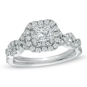Vera Wang Love Collection 3/4 CT Princess-Cut Diamond Double Frame Twist Engagement Ring in Sterling Silver Remarkable Ring Glittering Ring