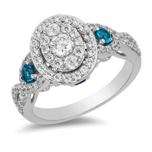 Verzauberter Disney Cinderella London Blauer Topas und Diamant Rahmen Verlobungsring aus Sterling Silber Wunderschön gearbeiteter Ring Magnificent Ring