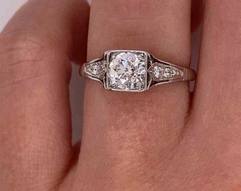 Exquise bague art déco édouardienne avec diamants taillés dans une ancienne mine, bague en filigrane antique en argent sterling 925, bague de fiançailles moissanite de style vintage