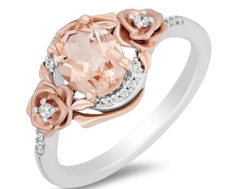 Verzauberter Disney feiner Schmuck Morganit Aurora Blume Ring Disney Belle Rose Verlobungsring Charmanter Ring Statement Ring Eleganter Liebesring