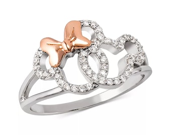 Anillo de diamantes entrelazados con cara de Mickey Mouse y Minnie Mouse de dibujos animados famosos de Enchanted Disney Treasures Anillo icónico de Disney Anillo de filigrana único