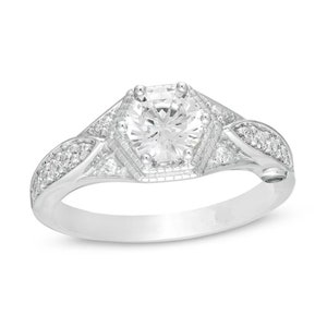 Marilyn Monroe Collection 3/4 CT Diamond Hexagonal Art Deco Engagement Ring in 14K White Gold Edwardian Vintage Ring Stunning Celebrity Ring