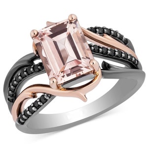 Enchanted Disney Villains Morganite and Black Diamond Engagement Ring in Sterling Silver Disney Diamond Wedding Ring Disney Maleficent Ring