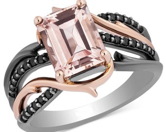 Enchanted Disney Villains Morganite en Black Diamond verlovingsring in sterlingzilver Disney diamanten trouwring Disney Maleficent Ring