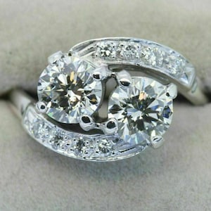 Vintage Art Deco Style Two Stone Round Diamond Engagement Ring in Sterling Silver Toi ET Moi Ring Elegant Classic Ring Perfect Propose Ring