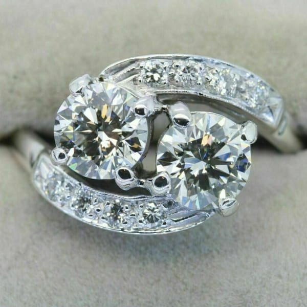Vintage Art-Deco-Stil Zwei Stein Rund Diamant Verlobungsring in Sterling Silber Toi ET Moi Ring Eleganter Klassischer Ring Perfekter Vorschlag Ring