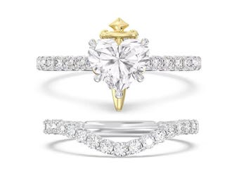 Verzauberter Disney Star Bösewichte Böse Königin Herz Diamant Verlobungsring in zweifarbigem Sterling Silber Außergewöhnlicher Fancy Ring Anker Ring