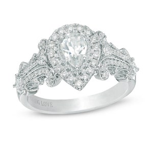 Vera Wang Love Collection 1 CT Pear-Shaped Diamond Frame Engagement Ring Exquisite Wedding Ring Women Modern Fashion Ring Vintage Style Ring