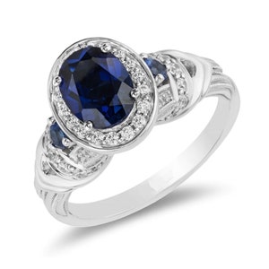 Enchanted Disney Cinderella Amazing Oval Cut Blue Sapphire Engagement Ring in 925 Sterling Silver Antique Diamond Halo Ring Embellished Ring