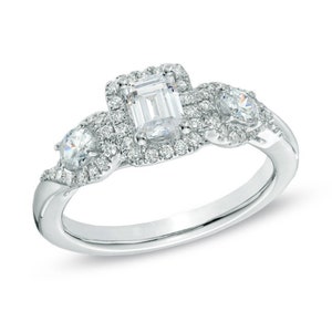 Vera Wang Love Collection 3/4 CT Emerald-Cut Diamond Three Stone Engagement Ring in Ethnic Designer Ring Solitaire Ring Perfect Promise Ring