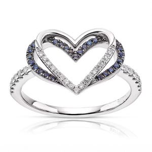 Vera Wang Love Collection Diamond and Sapphire Heart Ring in 14K White Gold Valentine Day Propose Ring Craftsmanship Ring Anniversary Gifts