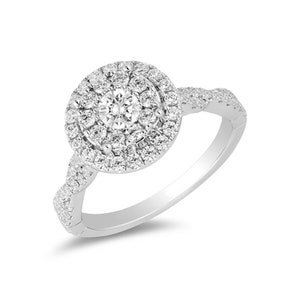 Enchanted Disney Belle 1/2 CT Diamond Double Frame Engagement Ring in 14K White Gold Diamond Twist Ring Moissanite Ring in Sterling Silver