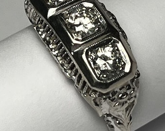 Années 1920 Antique Art Déco Old Mine Cut Round Diamond Ring Edwardian Women Engagement & Wedding Ring vintage Style Filigree Ring Bridesmaid Gift
