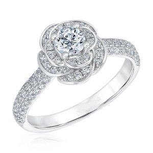 Enchanted Disney Belle 1 CT Diamond Swirl Flower Engagement Ring in Sterling Silver Antique Ring Magical Ring Stackable Ring Stunning Ring