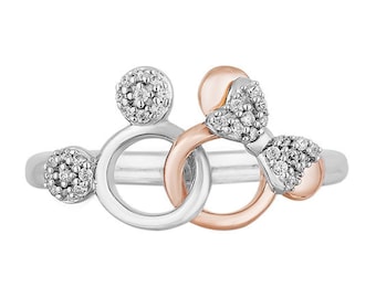 Anillo de plata de ley con diseño entrecruzado de Minnie y Mickey Mouse de Enchanted Disney Fine Jewelry Anillos de dibujos animados de Disney para niños Hermoso anillo para niña
