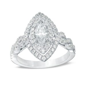 Vera Wang Love Collection Marquise Cut Diamond Double Frame Twist Engagement Ring in 925 Sterling Silver Ethnic Designer Ring Stackable Ring