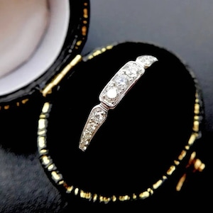 Vintage Art Deco Diamond Ring Milgrain Edge Half Eternity Ring Brilliant Cut Diamond Channel Set Ring Stunning Ring Diamond Stacking Band