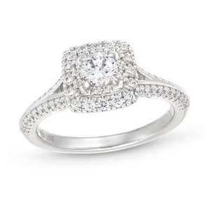Vera Wang Love Collection Canadian 1/2CT Round Diamond Split Shank Engagement Ring in 14K White Gold Antique Bezel-set Stunning Propose Ring