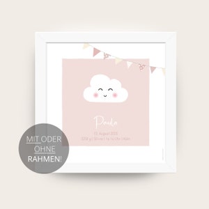 GEBURTSPOSTER Wolke (rosa) - quadratisch - Maße wählbar - personalisierbar