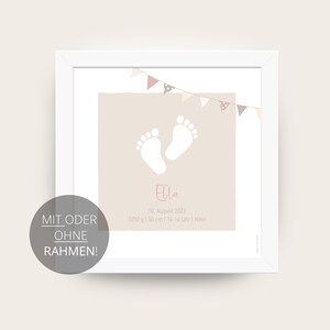 GEBURTSPOSTER Füßchen (rosa) - quadratisch - Maße wählbar - personalisierbar