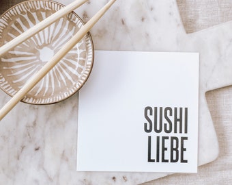 KARTE Sushi Liebe - s/w - Postkarte quadratisch 12x12cm - beschreibbar