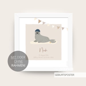 GEBURTSPOSTER Seehund (beige) - quadratisch - Maße wählbar - personalisierbar