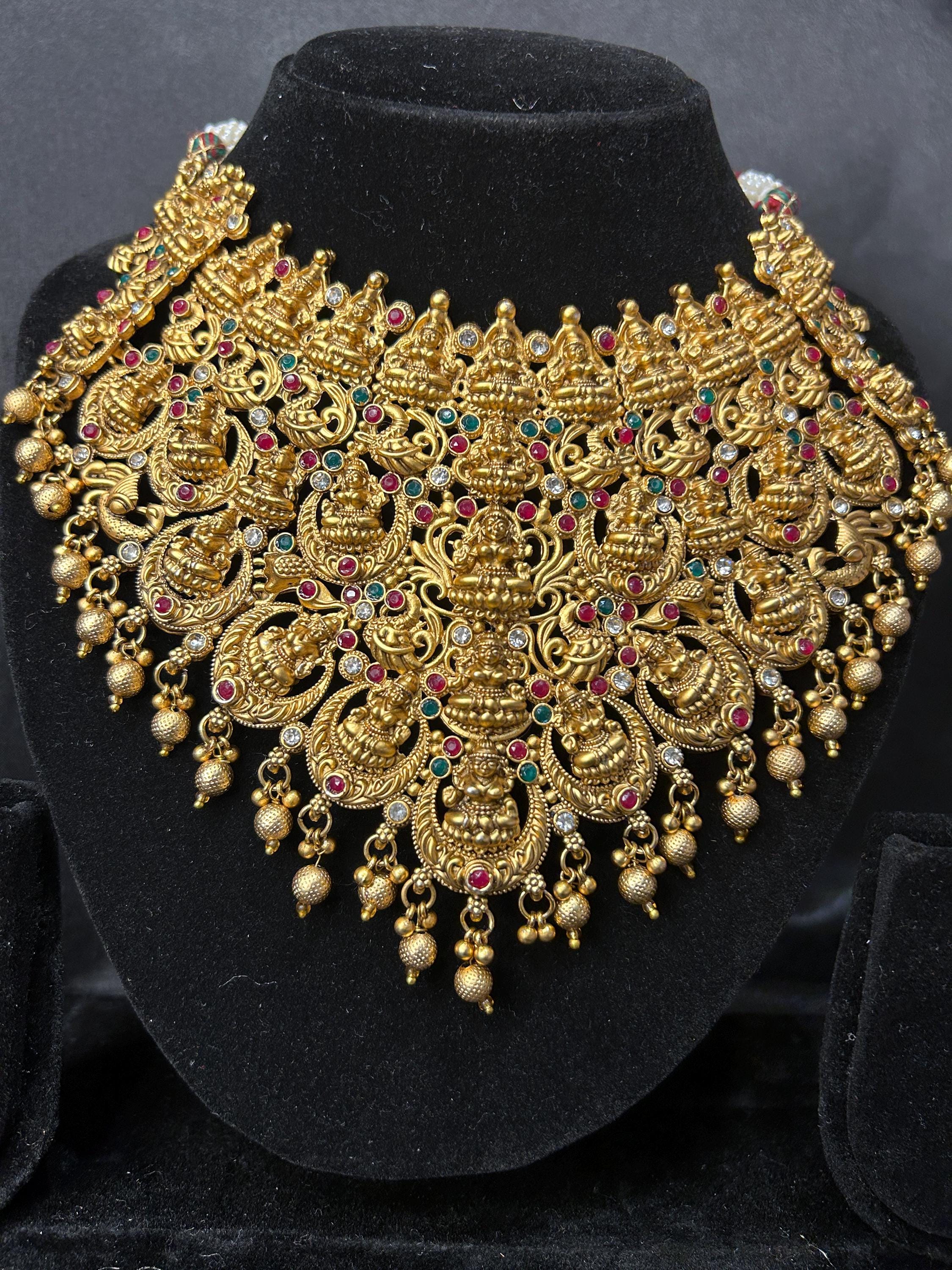 South Indian Temple Jewelry Set | Antique Gold Goddess Necklace ...