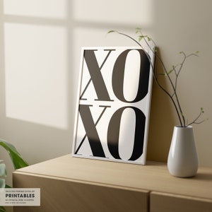 XOXO, Typography, Valentines Day Decor, PRINTABLE Wall Art, Minimal Poster, Black & White Prints, Xo Wall Art, Digital DOWNLOAD Print Jpegs